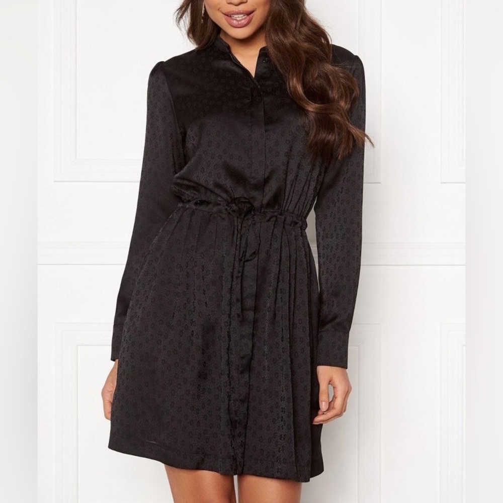 SAMSOE Monique Long Sleeve Shirt Dress in Black Floral Size Small